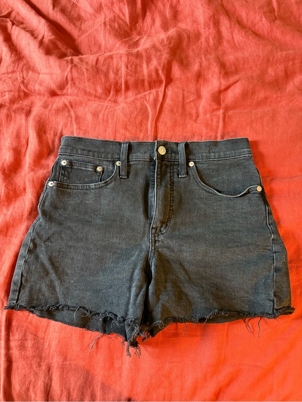 Madewell Washed Black High-Rise Frayed Denim Shorts